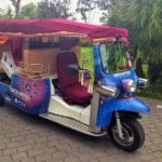 Tuk tuk decorated for the release of the game Uncharted: The Lost Legacy
