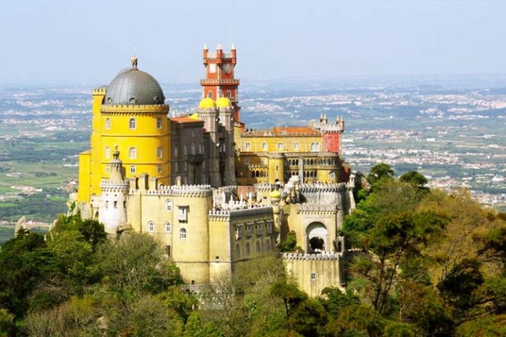 Birds eye view of Pena Palace in Sintra
