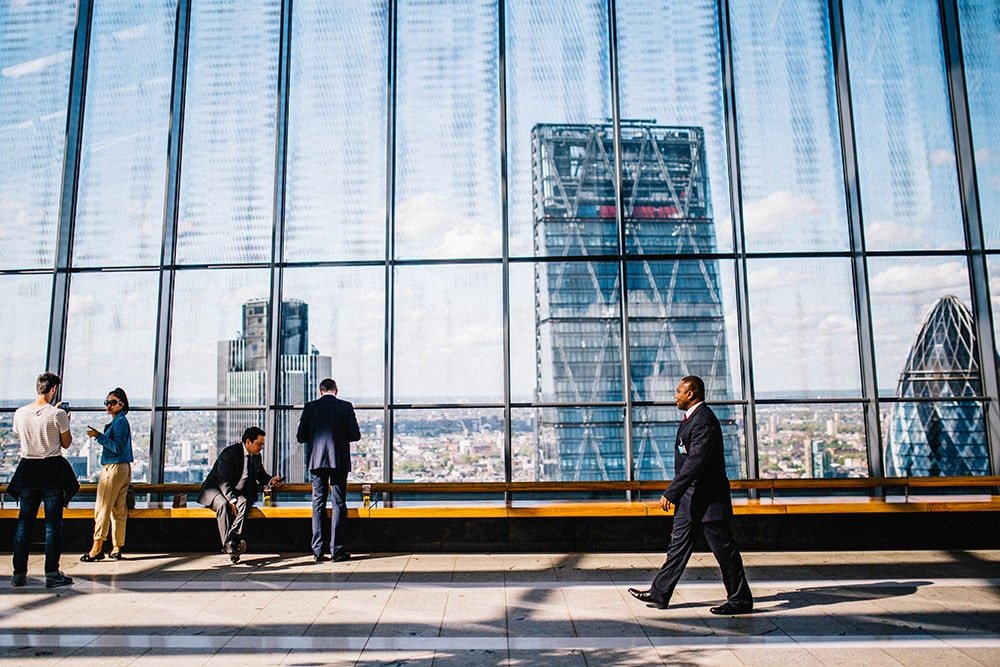 Business people walking in a big